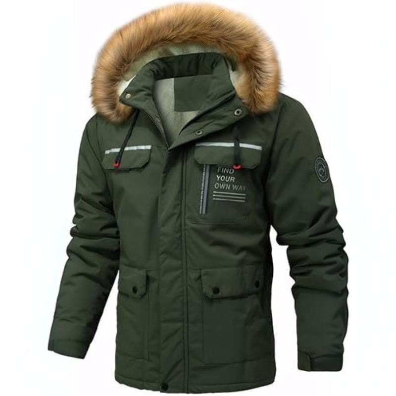 Herren Winterjacke Mit Verstellbarer Kapuze Und Taschen Detail Design