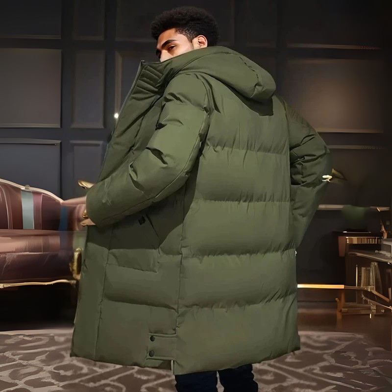 Herren Langer Wintermantel Mit Verstellbarer Kapuze Und Reißverschluss Design