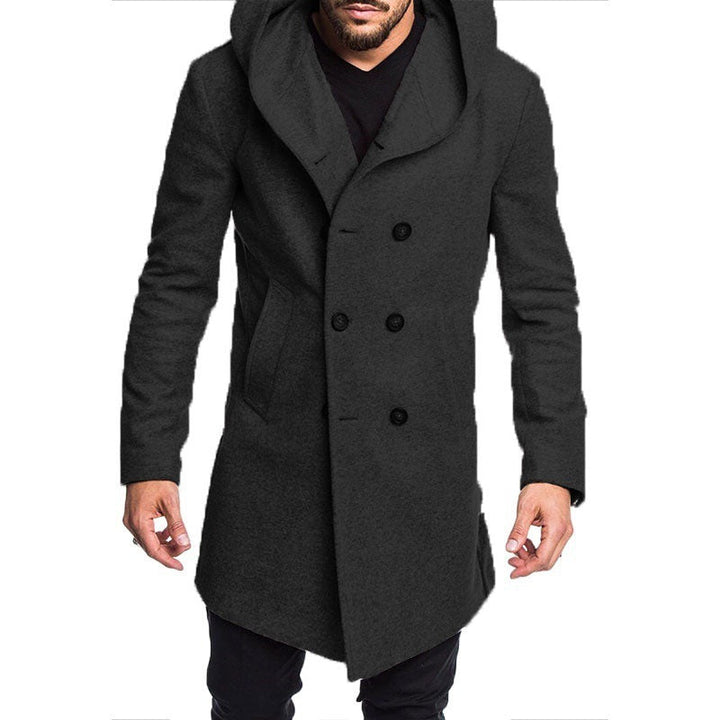 Herren Wintermantel Mit Kapuzenkragen Und Vorderem Knopfverschluss Design
