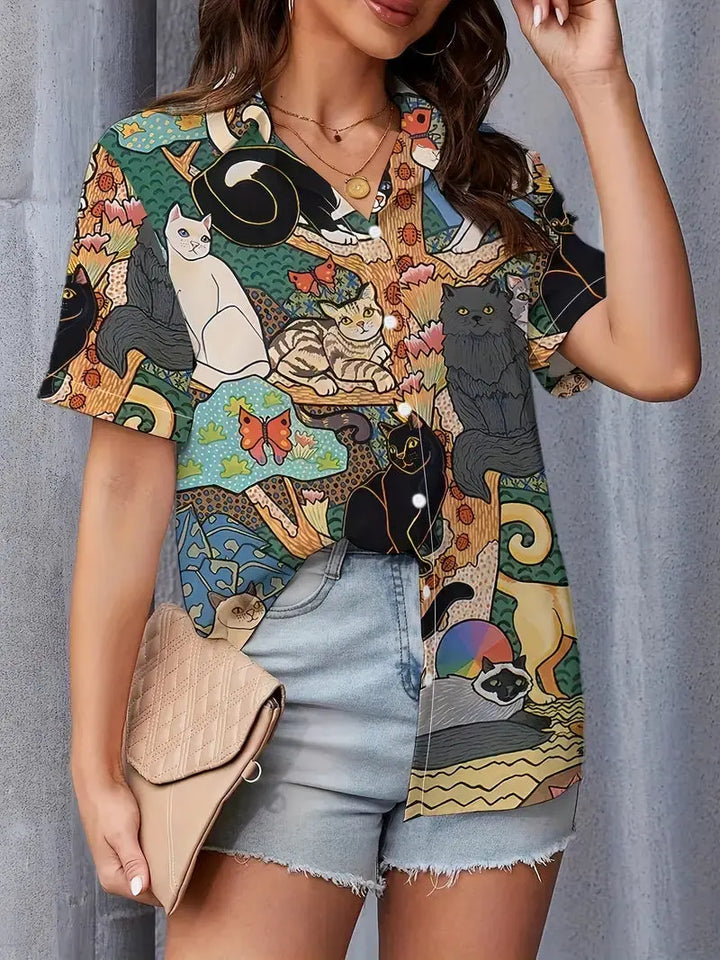 Künstlerisches Kurzarm-Shirt mit einzigartigem Design für Damen Mivona