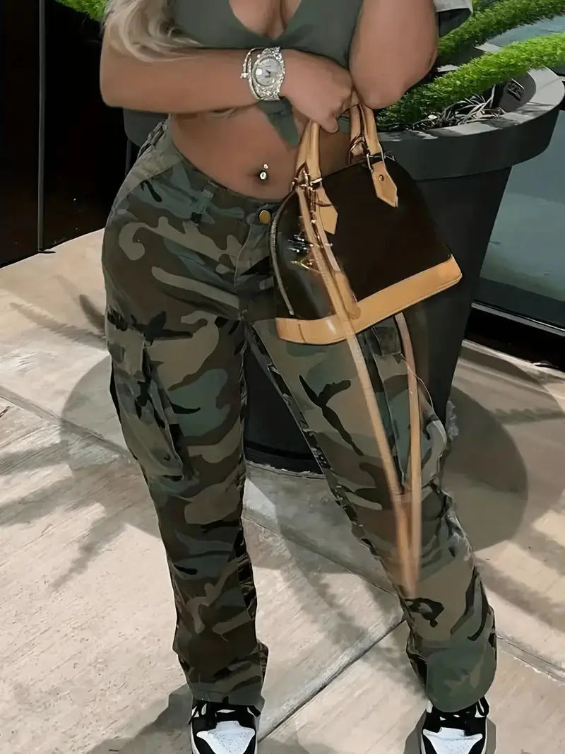 Camouflage Cargo Jeans mit leichtem Tragegefühl für Frühling Sommer für Frauen Mivona