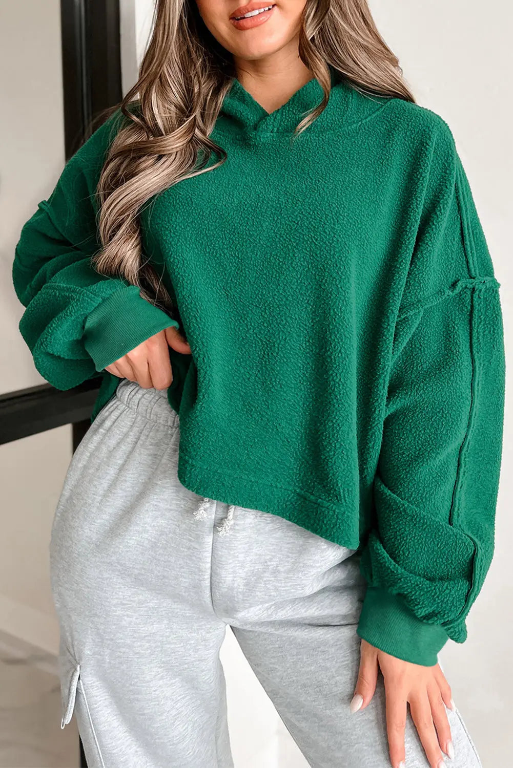 Fleece-Hoodie Mit Überschnittenen Schultern Für Frauen Mivona