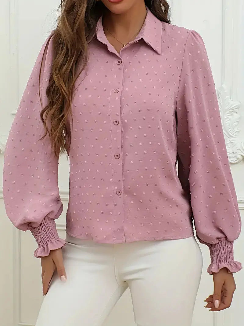 Gepunktete Bluse mit Knopfleiste und Smokärmeln für Frauen Mivona