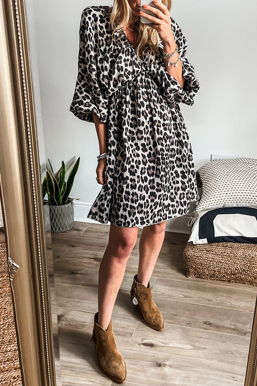 Schwarzes Kleid mit Leopardenmuster Für Frauen Mivona