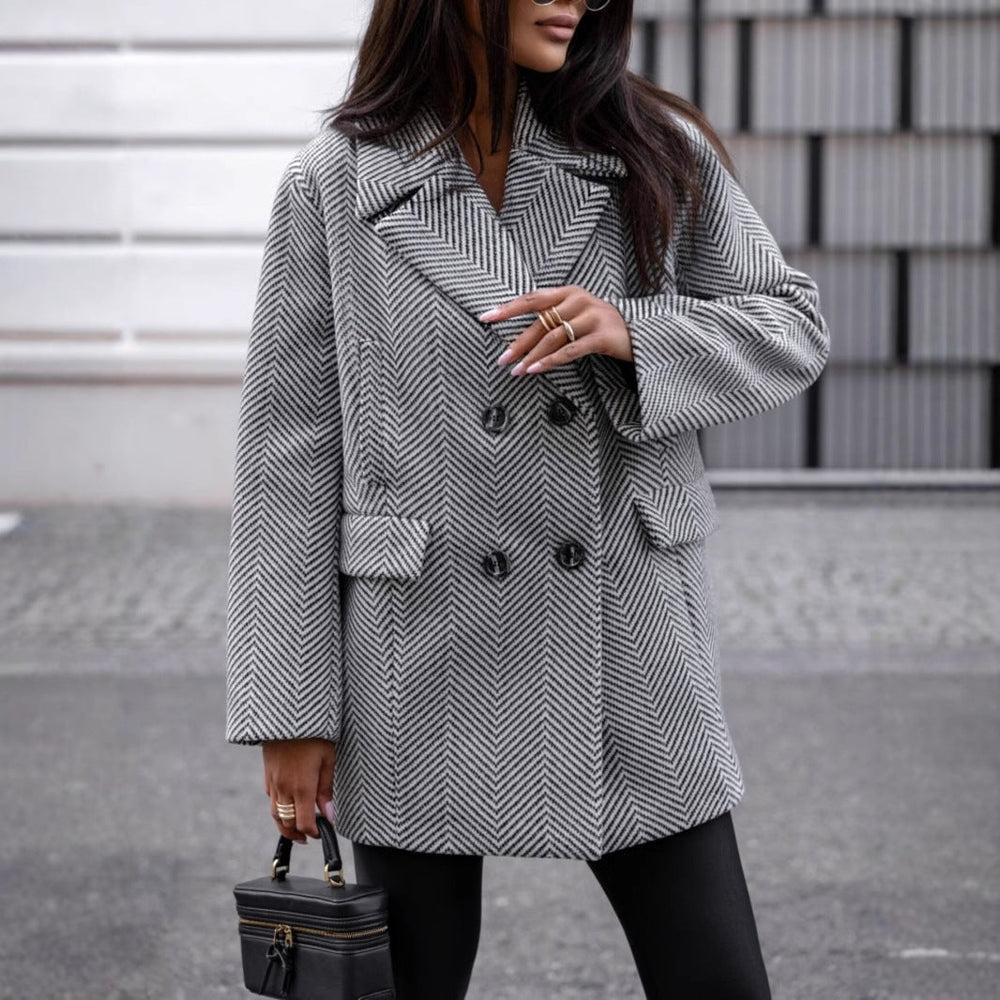 Gestreifter Blazer Mit Revers Und Taschen Für Frauen Mivona