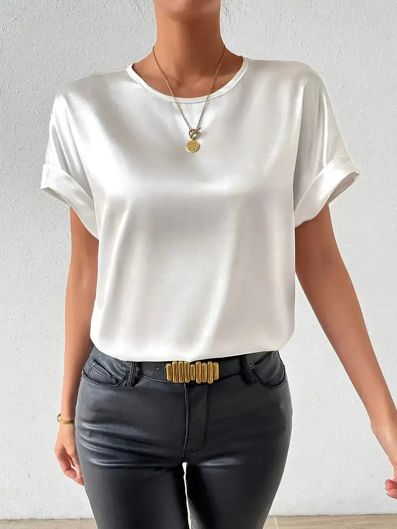 T Shirt mit Satin Finish und aufgerollten Ärmeln für Frauen Mivona