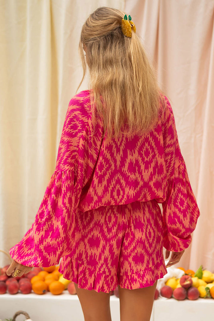 Set mit Aztekenmuster und Rüschenhorts in Rosa Für Frauen Mivona