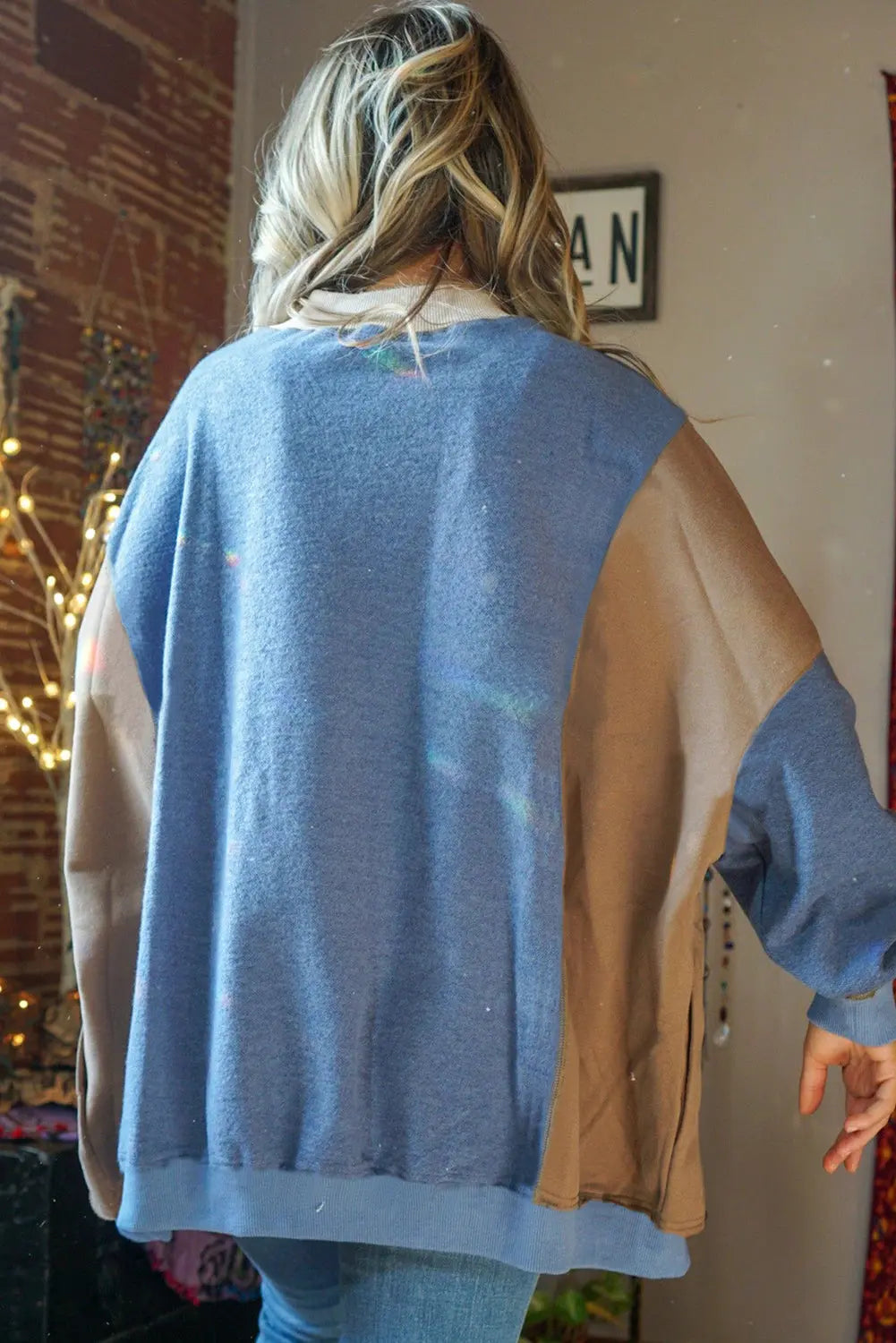 Himmelblaues Sweatshirt mit Colorblock-Ärmeln Für Frauen Mivona