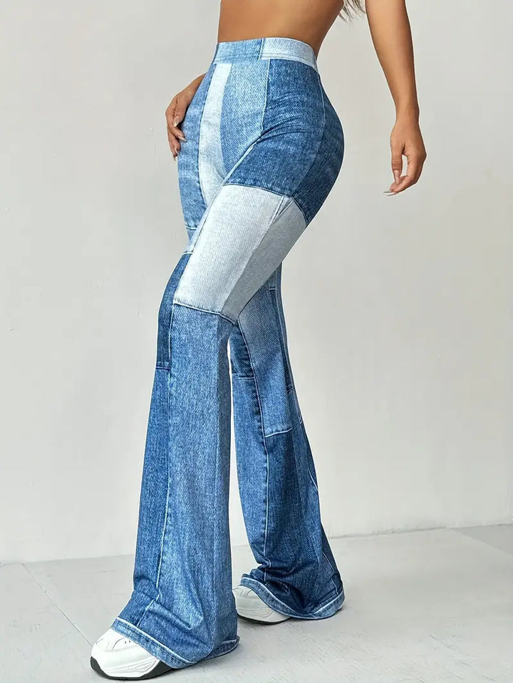 High-Waist Schlaghose mit Denim-Print für Damen