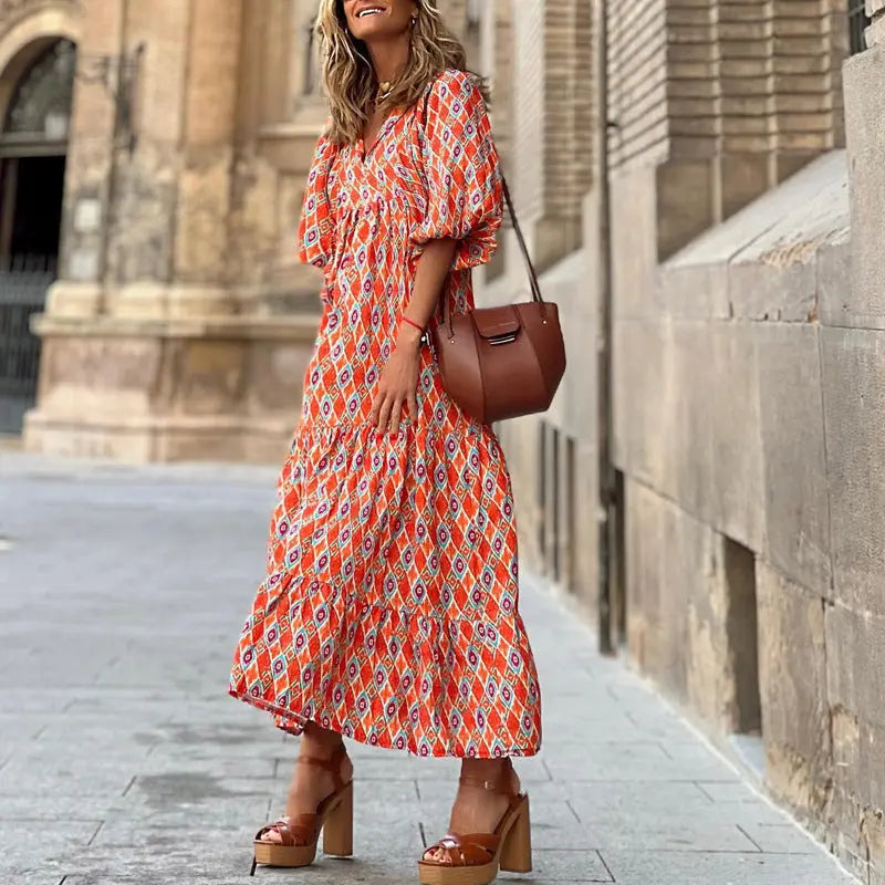 Vintage-Boho-Kleid mit floralem Muster Für Frauen Mivona