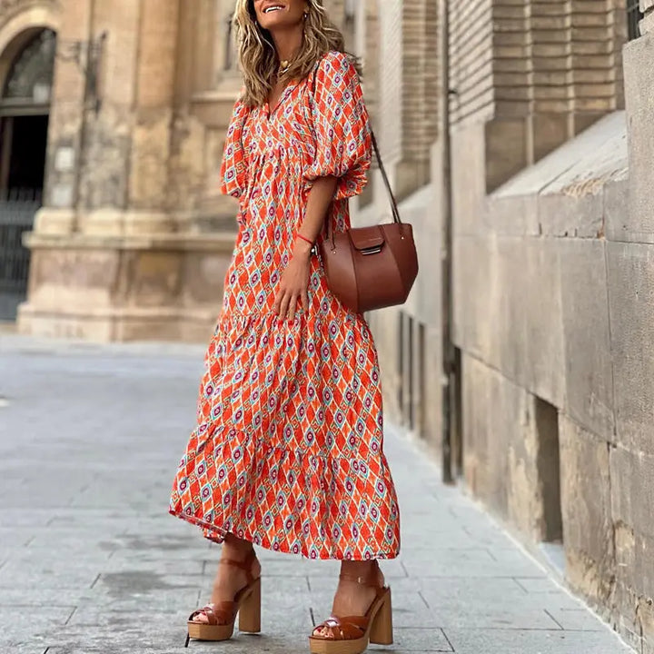 Vintage-Boho-Kleid mit floralem Muster Für Frauen Mivona