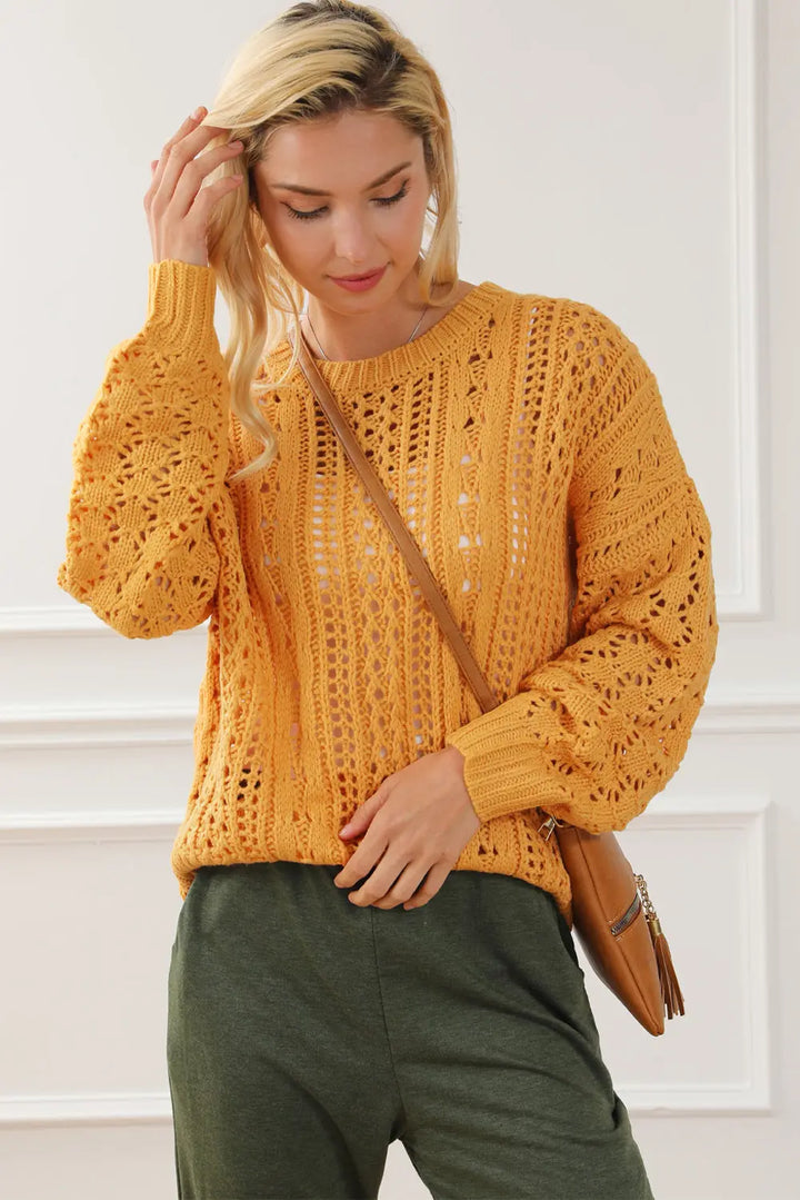 Ingwerfarbener Hohler Zopfmusterpullover Damenmode Für Frauen Mivona