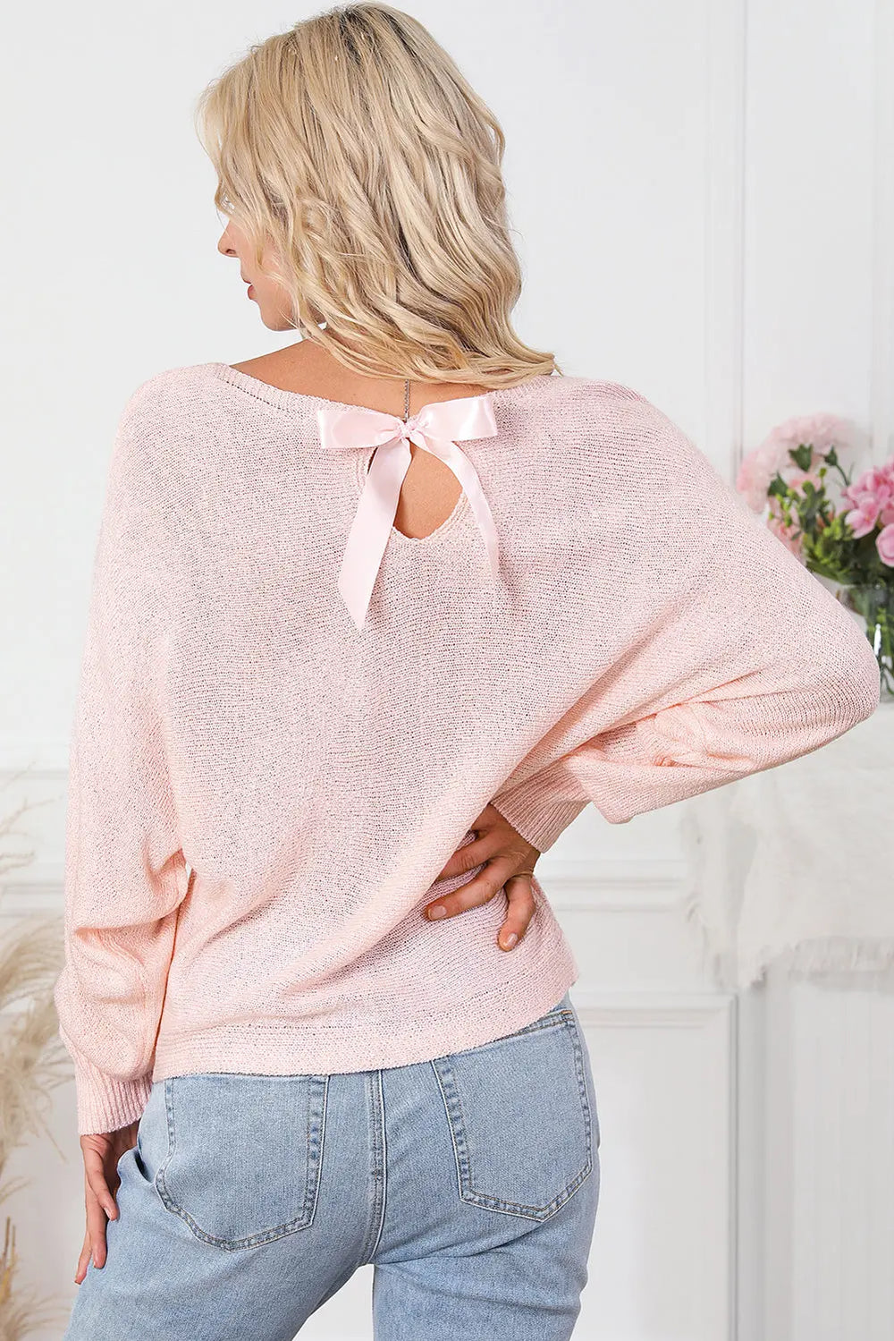 Rosa Strickpullover mit Schleifen-Details Für Frauen Mivona