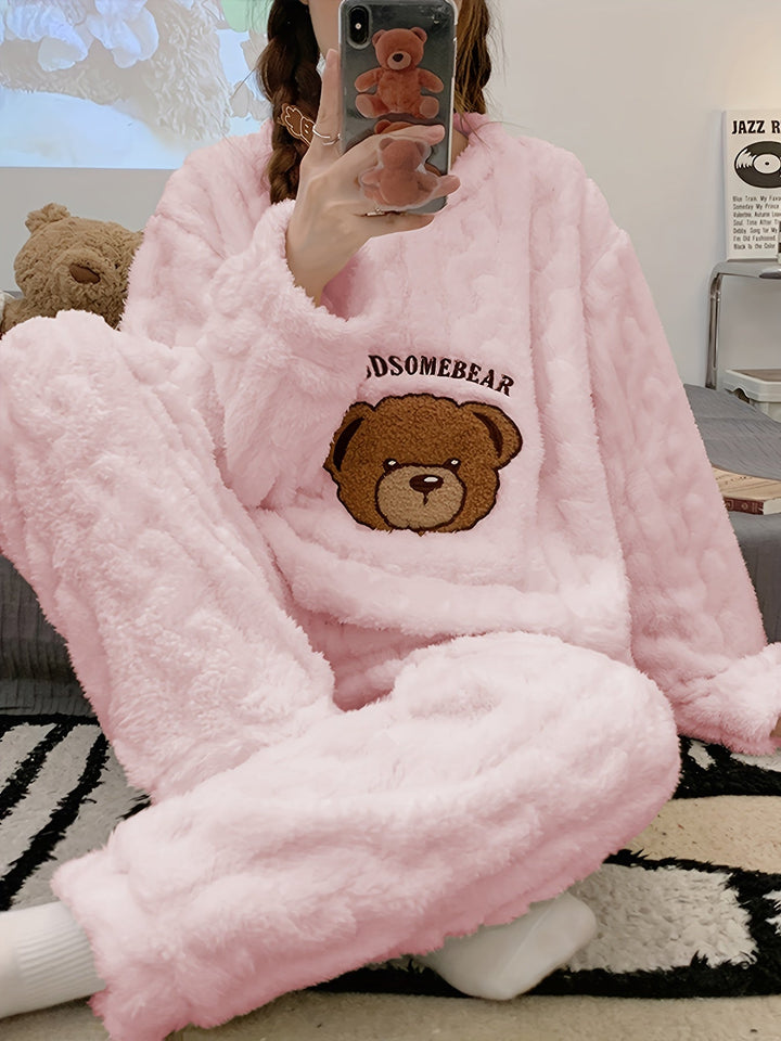 Fleece-Pyjama-Set mit Bärenstickerei Für Frauen