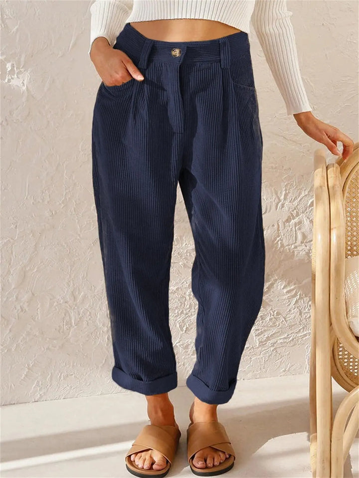Cordhose mit hohem Bund und umgeschlagenem Saum für Frauen Mivona