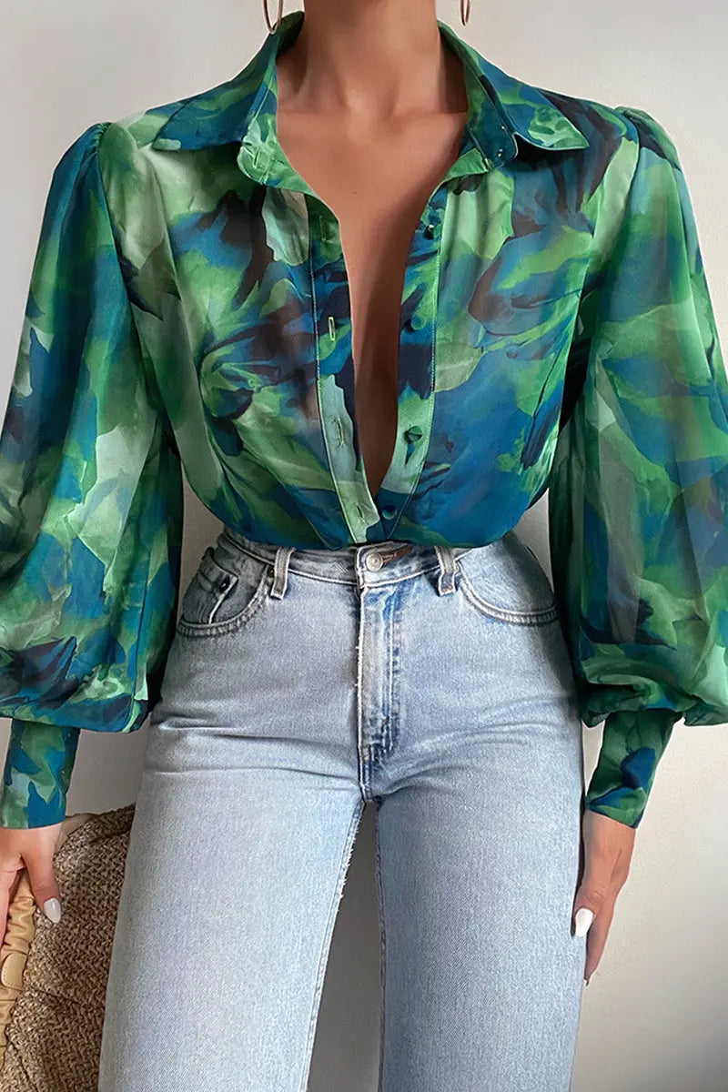 Bluse mit Blumenmuster und verstellbaren Ziehärmeln für Frauen Mivona