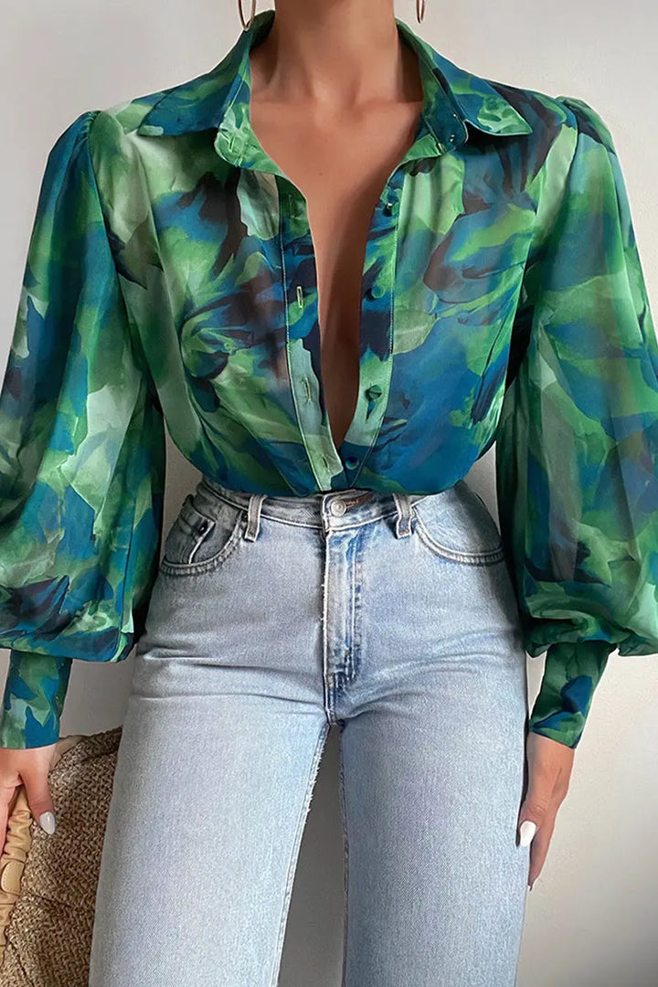 Bluse mit Blumenmuster und verstellbaren Ziehärmeln für Frauen Mivona