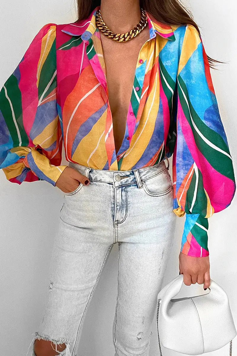 Bluse mit Blumenmuster und verstellbaren Ziehärmeln für Frauen Mivona