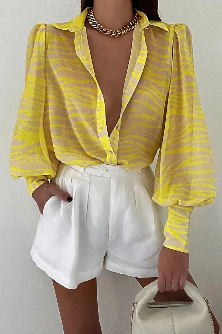 Bluse mit Blumenmuster und verstellbaren Ziehärmeln für Frauen Mivona