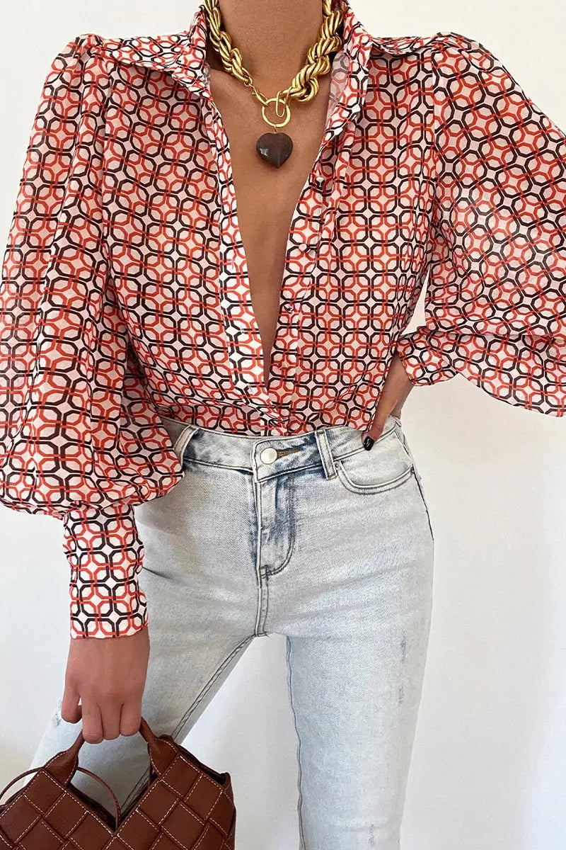 Bluse mit Blumenmuster und verstellbaren Ziehärmeln für Frauen Mivona