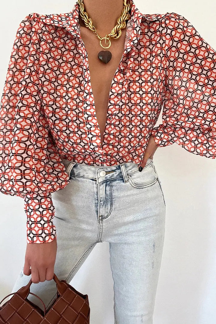Bluse mit Blumenmuster und verstellbaren Ziehärmeln für Frauen Mivona
