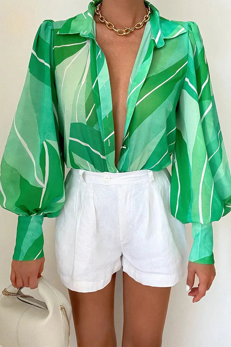 Bluse mit Blumenmuster und verstellbaren Ziehärmeln für Frauen Mivona
