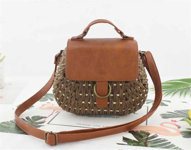 Antike gewebte Strohtasche mit elegantem Design für Damen Mivona
