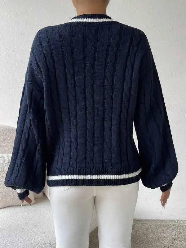 Gemütlicher gestreifter Zopfmuster-Pullover Für Frauen Mivona