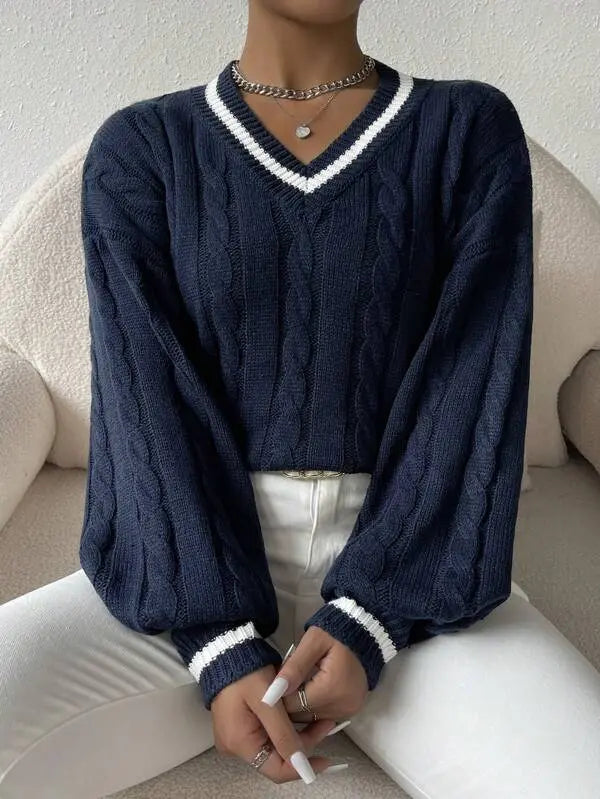Gemütlicher gestreifter Zopfmuster-Pullover Für Frauen Mivona