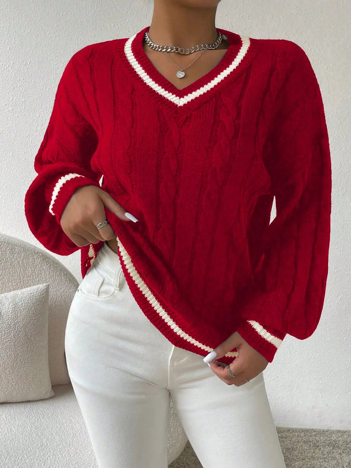 Gemütlicher gestreifter Zopfmuster-Pullover Für Frauen Mivona