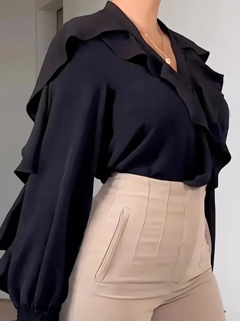 Langarmbluse mit Eleganten Rüschen für Damen Mivona