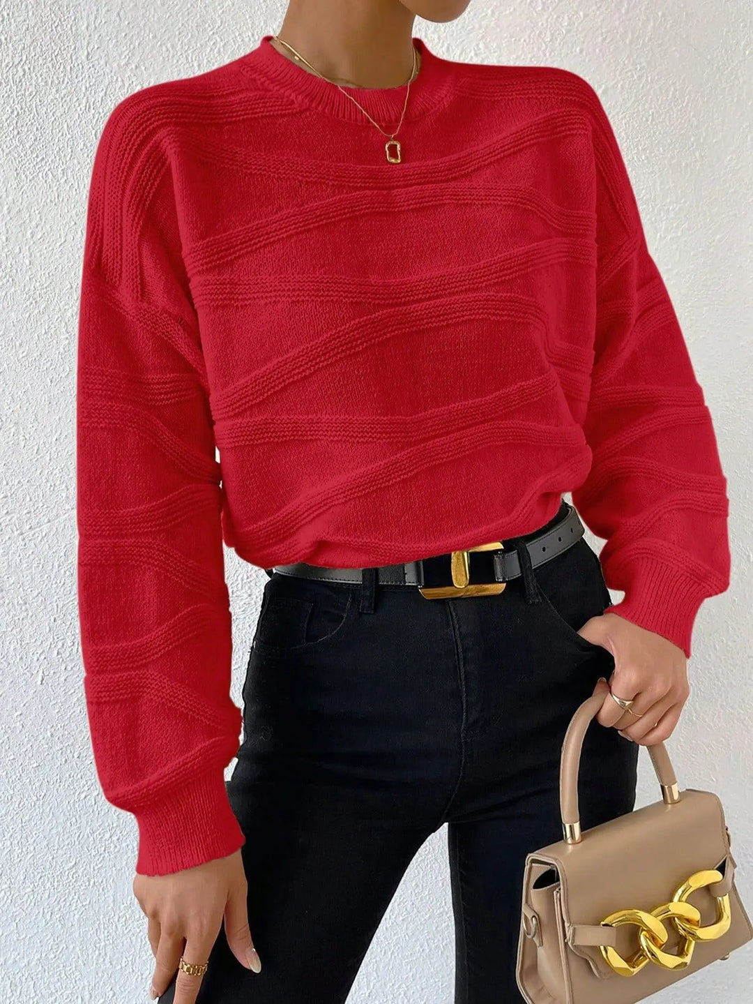 Gestrickter Pullover mit Überschnittenen Schultern für Frauen Mivona