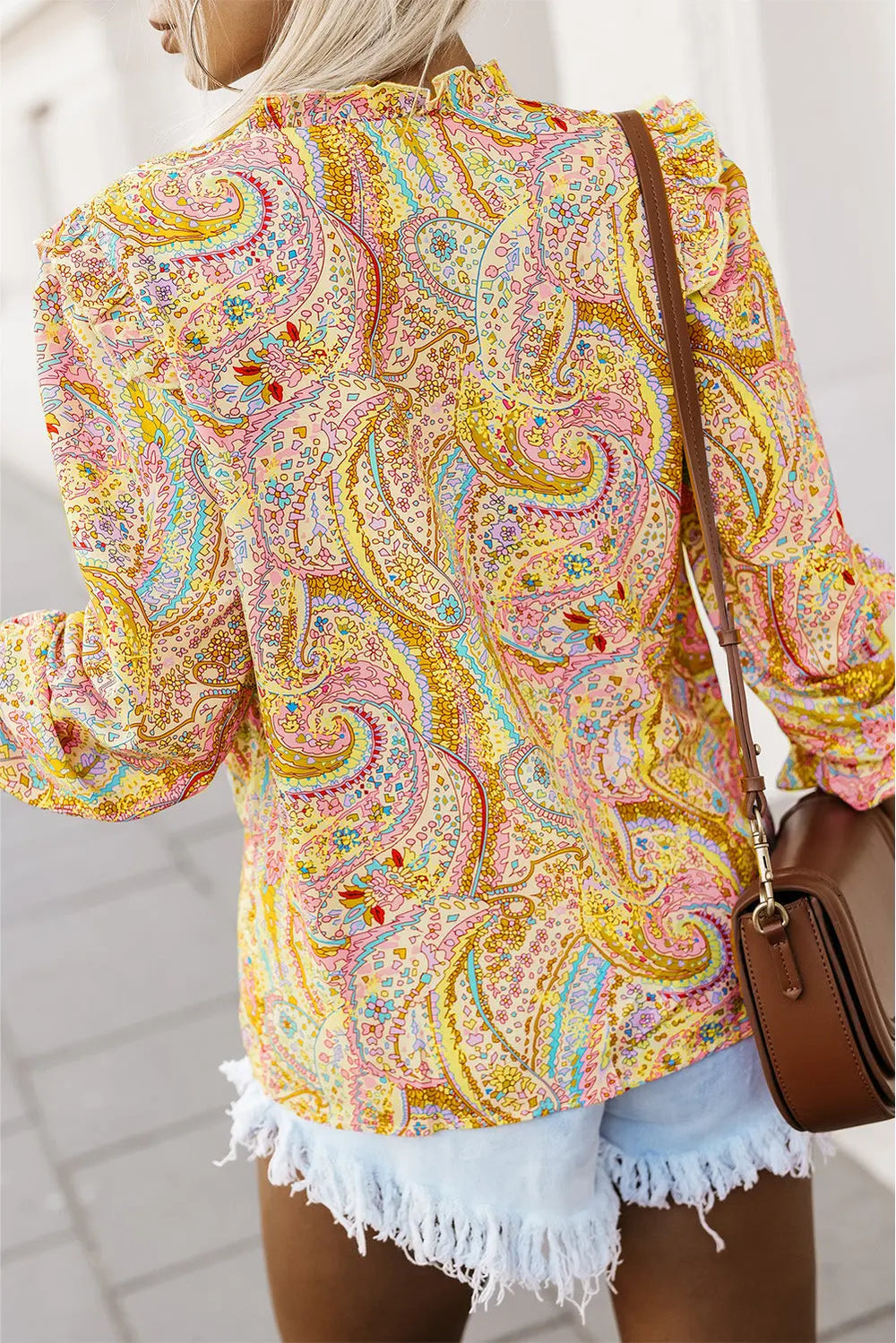 Boho-Hemd mit Paisley-Muster und Rüschen Für Frauen Mivona