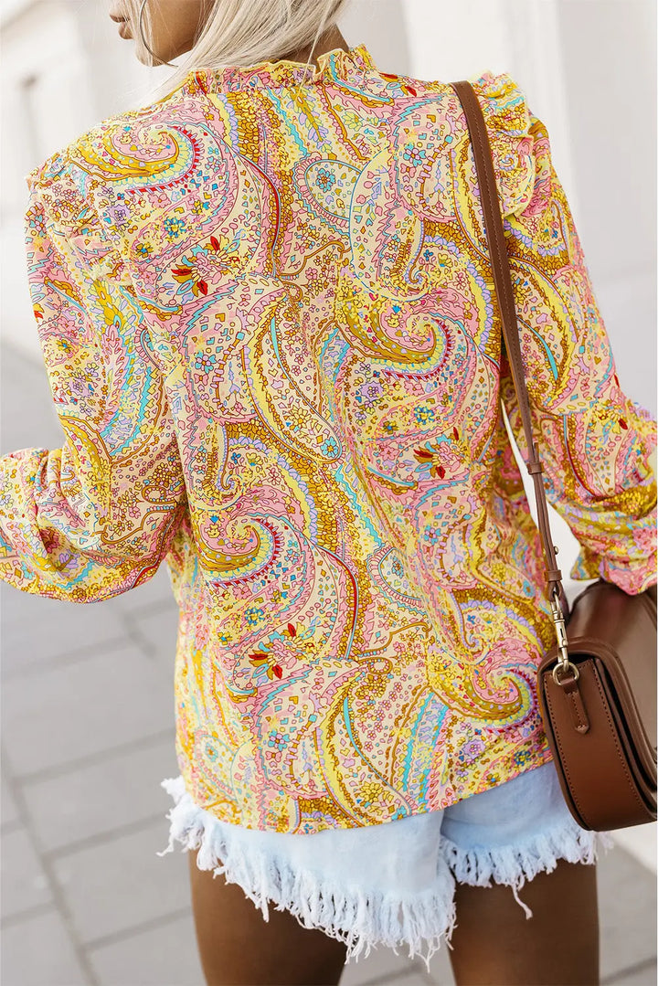 Boho-Hemd mit Paisley-Muster und Rüschen Für Frauen Mivona