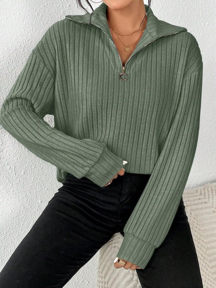 Gerippter Quarter Zip Pullover mit mühelosem Stil für Damen Mivona