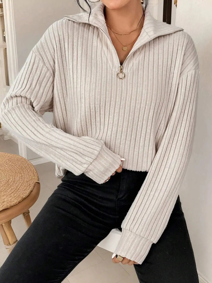 Gerippter Quarter Zip Pullover mit mühelosem Stil für Damen Mivona