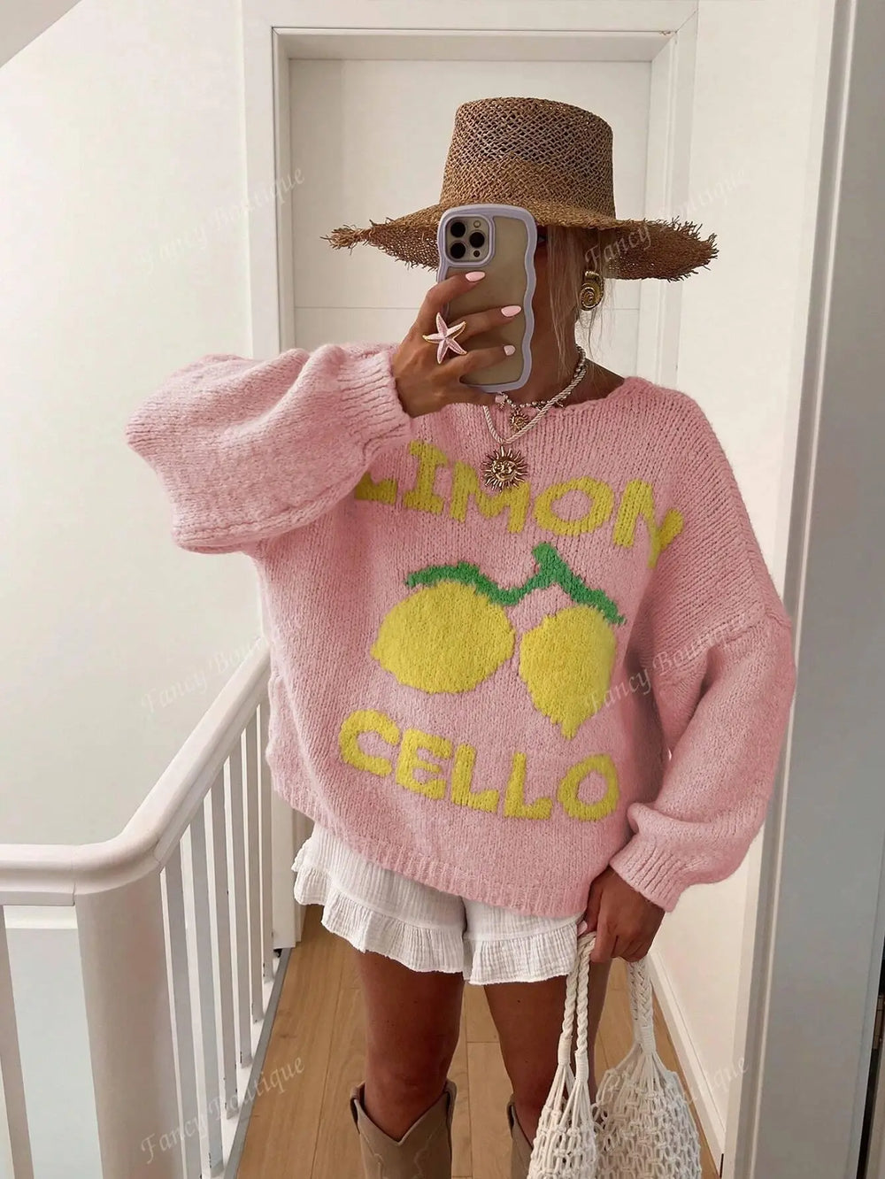 Schicker Strickpullover mit Zitronenmuster Für Frauen Mivona