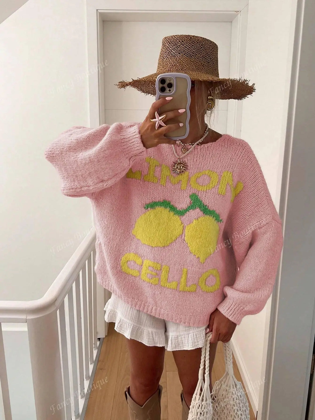 Schicker Strickpullover mit Zitronenmuster Für Frauen Mivona