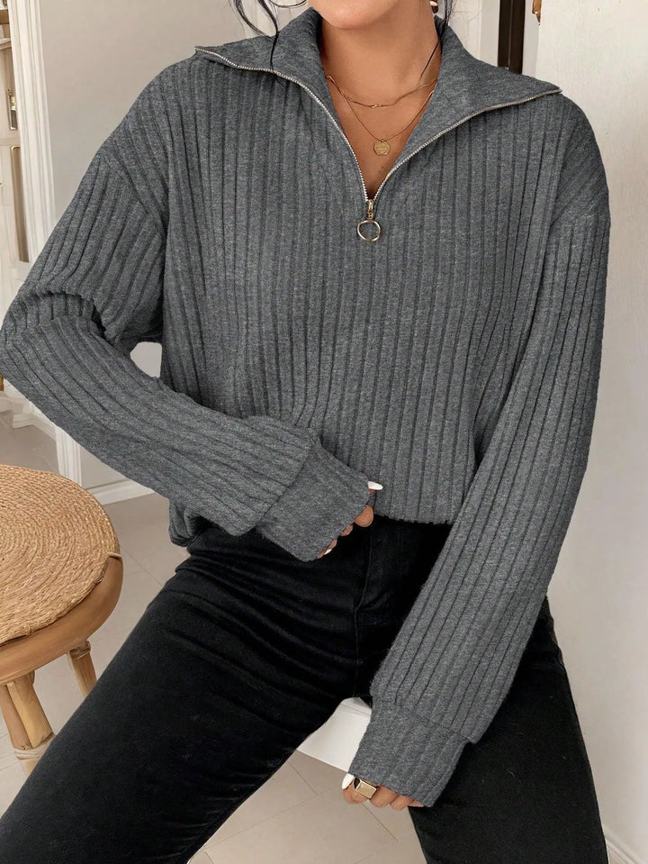Gerippter Quarter Zip Pullover mit mühelosem Stil für Damen Mivona