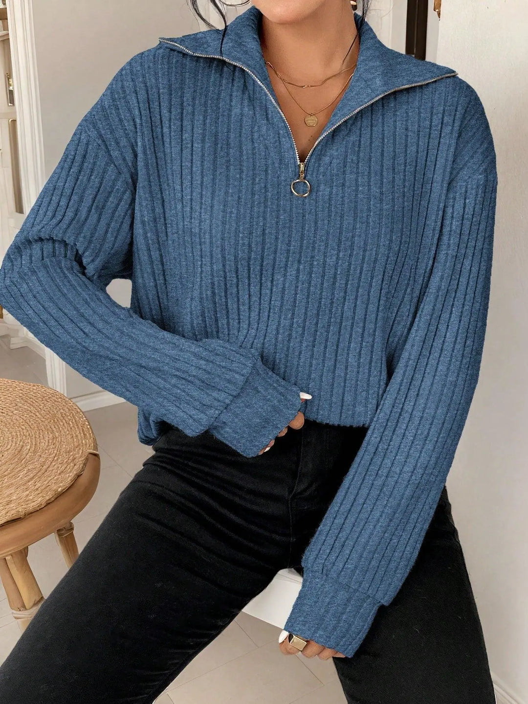 Gerippter Quarter Zip Pullover mit mühelosem Stil für Damen Mivona