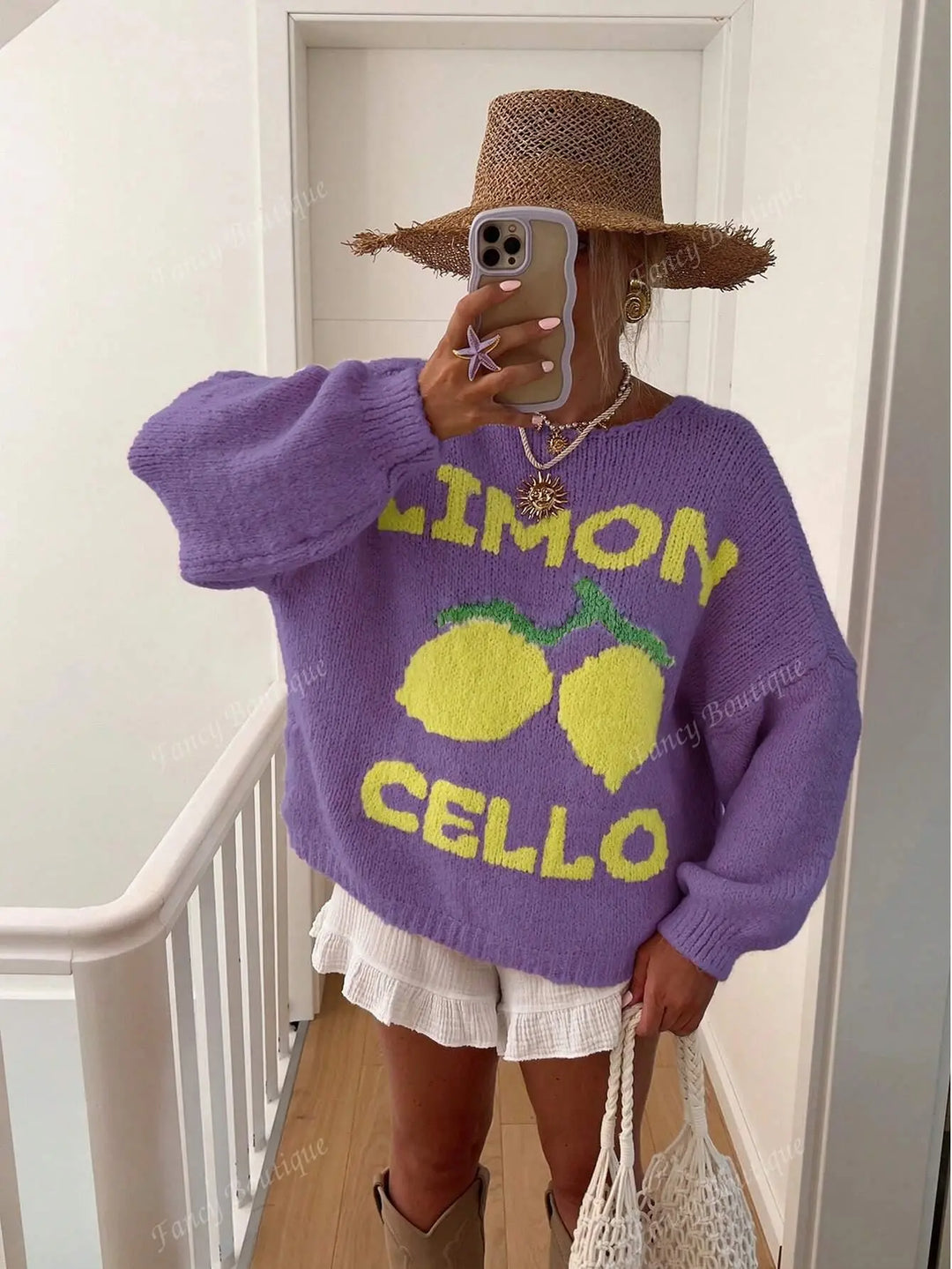 Schicker Strickpullover mit Zitronenmuster Für Frauen Mivona