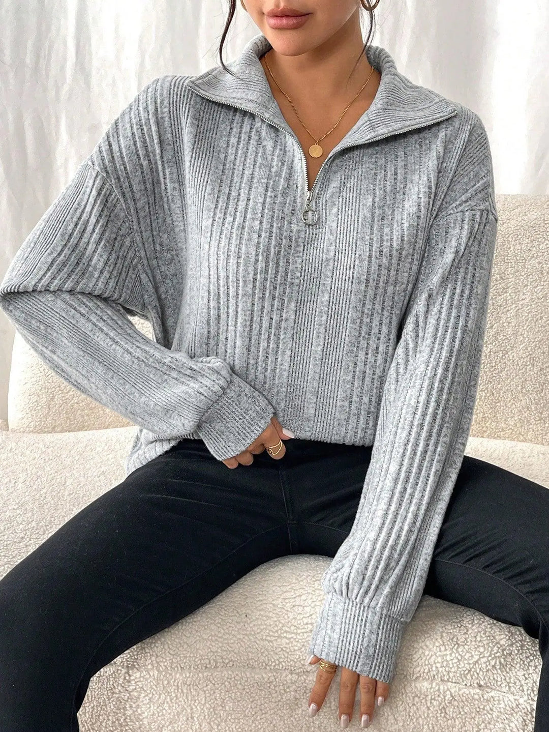 Gerippter Quarter Zip Pullover mit mühelosem Stil für Damen Mivona