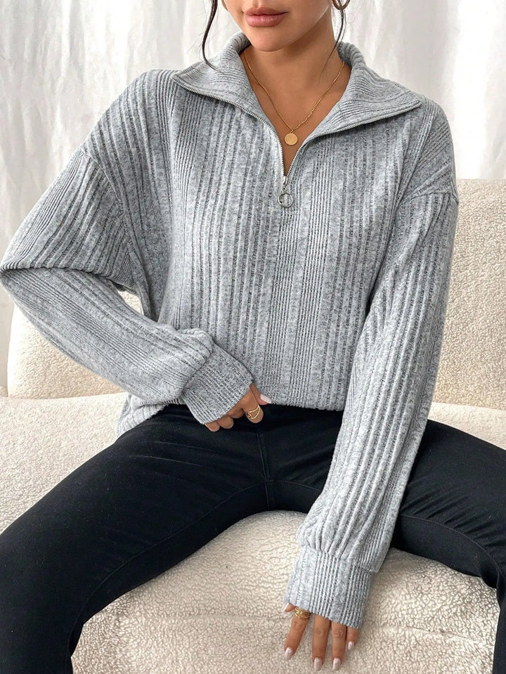 Gerippter Quarter Zip Pullover mit mühelosem Stil für Damen Mivona