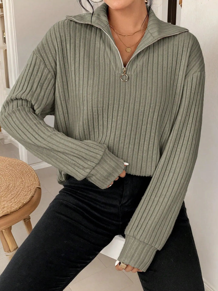 Gerippter Quarter Zip Pullover mit mühelosem Stil für Damen Mivona