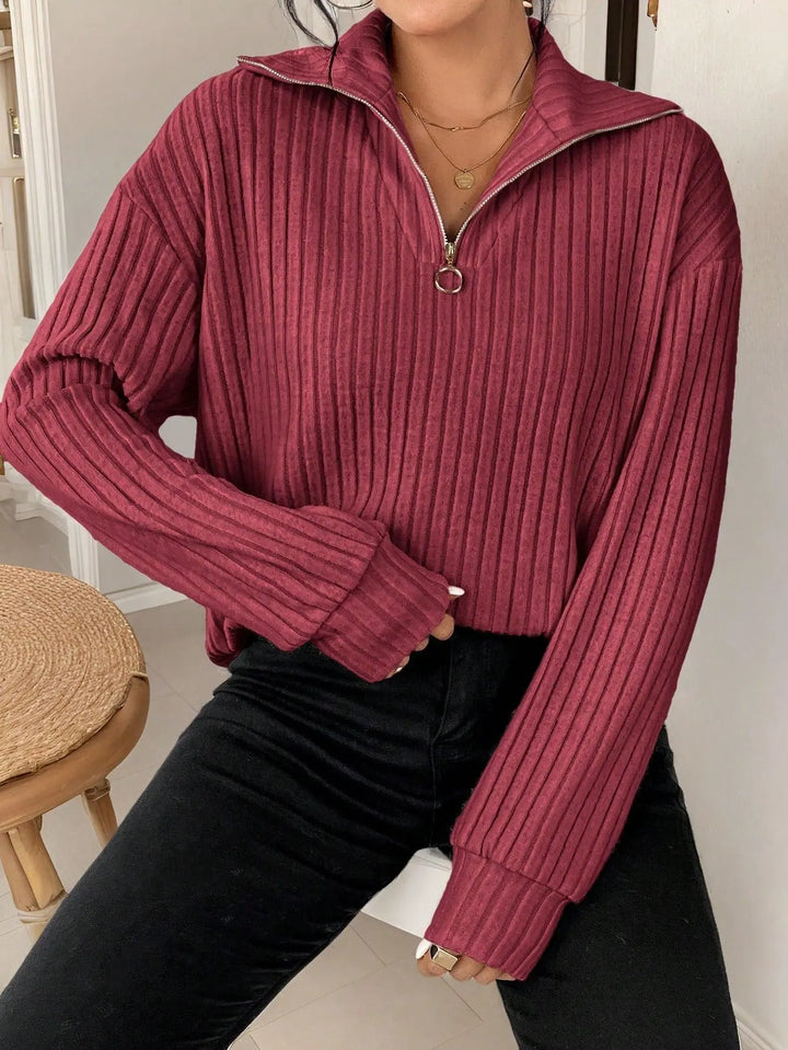 Gerippter Quarter Zip Pullover mit mühelosem Stil für Damen Mivona