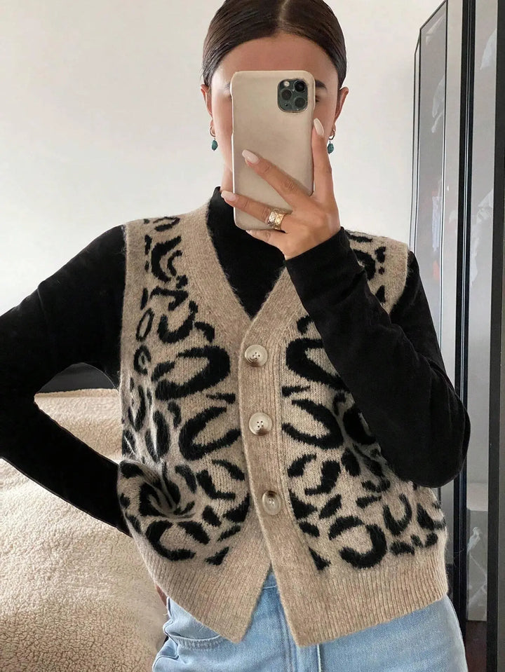 Schicker Strick Cardigan mit Animal Print Für Frauen Mivona