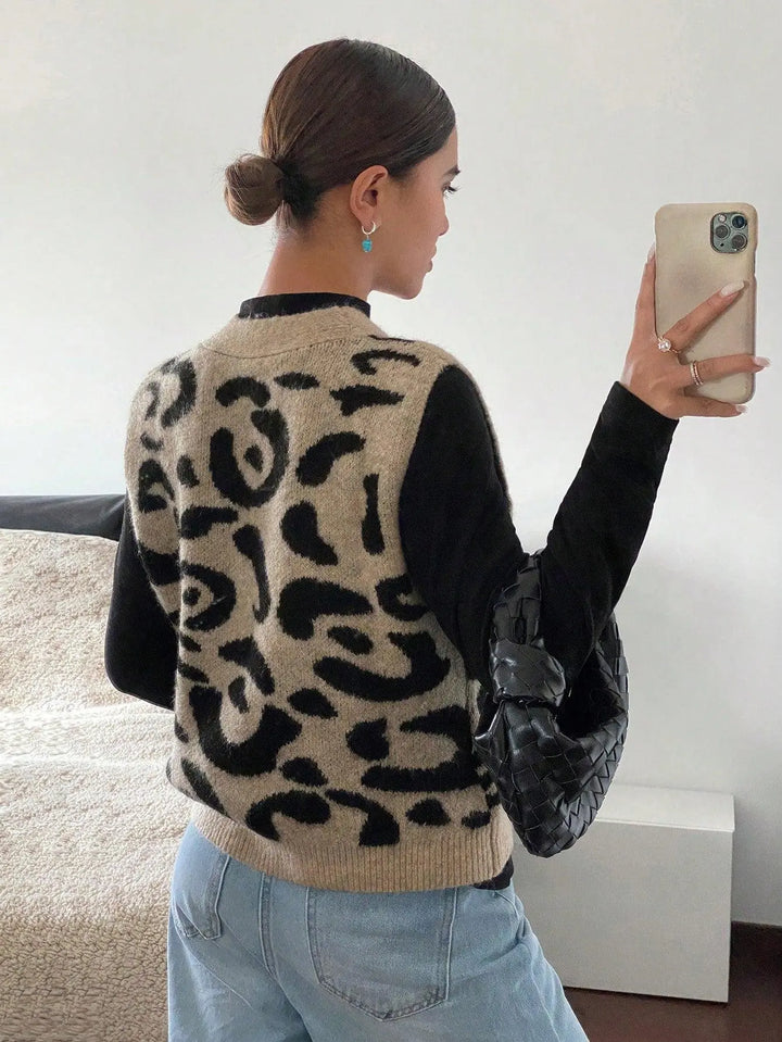 Schicker Strick Cardigan mit Animal Print Für Frauen Mivona