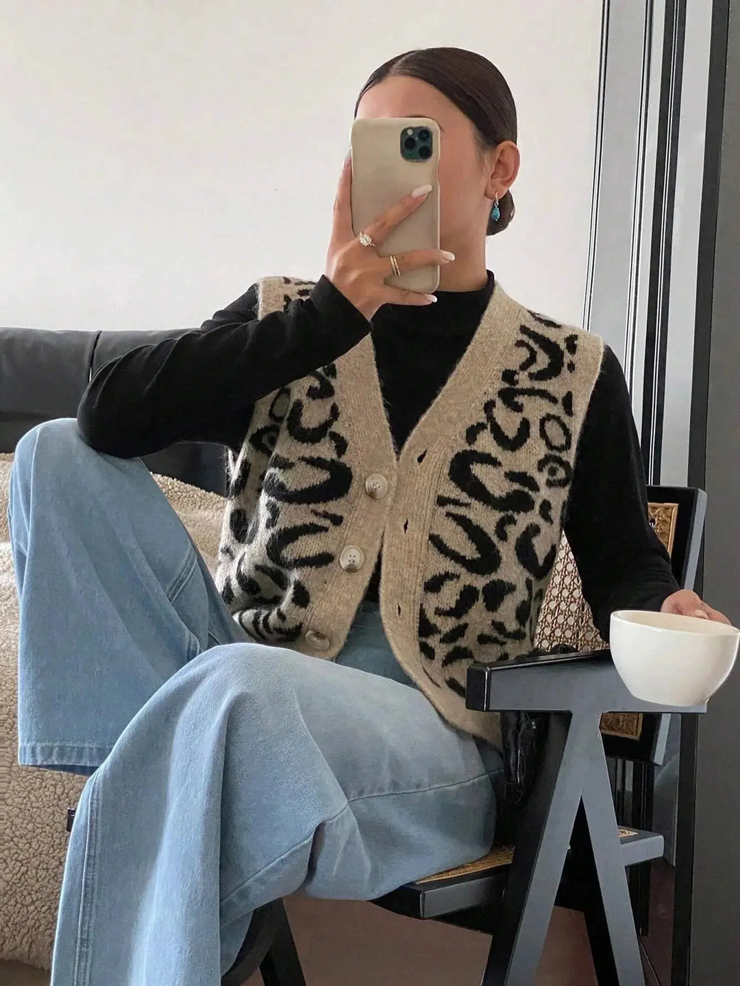 Schicker Strick Cardigan mit Animal Print Für Frauen Mivona