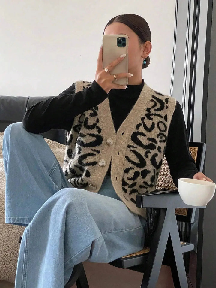 Schicker Strick Cardigan mit Animal Print Für Frauen Mivona