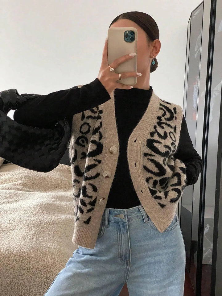 Schicker Strick Cardigan mit Animal Print Für Frauen Mivona